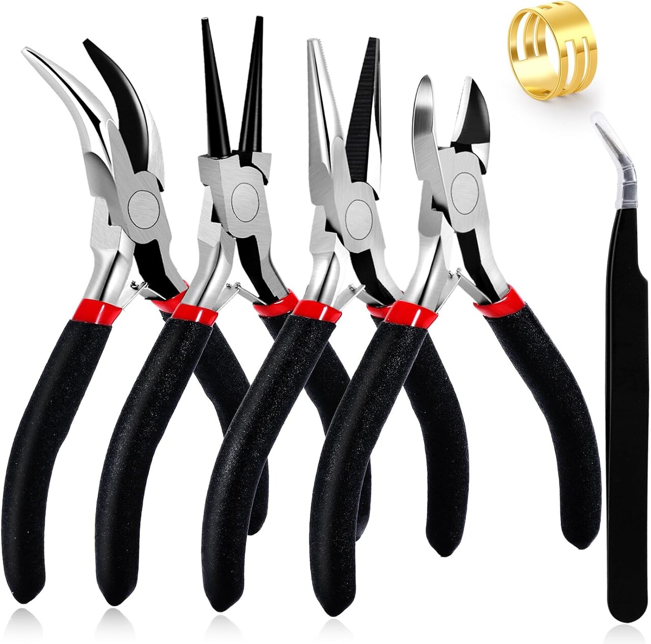 4 Pack Jewelry Pliers Jewelry Making Pliers Tools Kit with Needle Nose Pliers/Chain Nose Pliers, Round Nose Pliers, Bent Nose Pliers Wire Cutters for Wire Wrapping Earring Craft Making Supplies,Black